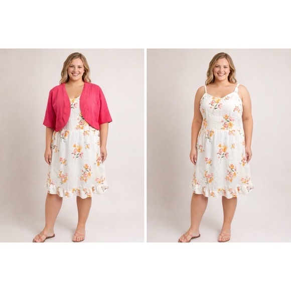 Old Navy Dressbarn Dresses & Skirts - Plus Size XL 2-Piece Outfit Floral Linen Dress & Pink Cropped Jacket Set